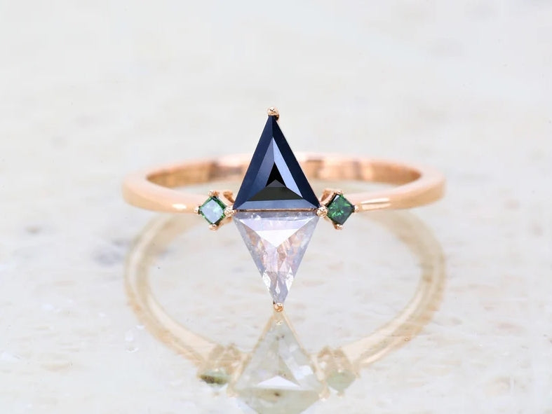 Salt and Pepper Diamond Ring / Art Deco Engagement Ring / Triangle Diamond Ring / Art Deco Triangle Ring / Art Deco Diamond Ring