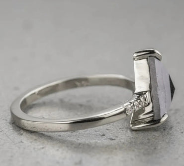 Salt and Pepper Triangle Diamond Engagement Ring, Jules Setting, 14K White Gold, Anniversary Gift for Her, Gorgeous Ring for Her