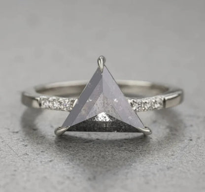 Salt and Pepper Triangle Diamond Engagement Ring, Jules Setting, 14K White Gold, Anniversary Gift for Her, Gorgeous Ring for Her