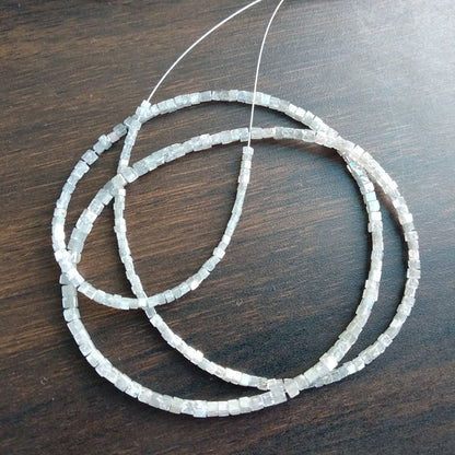 Natural Gray Color Polished Cube Loose Diamond Beads 16" Strand Necklace