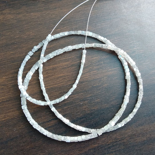 Natural Gray Color Polished Cube Loose Diamond Beads 16" Strand Necklace