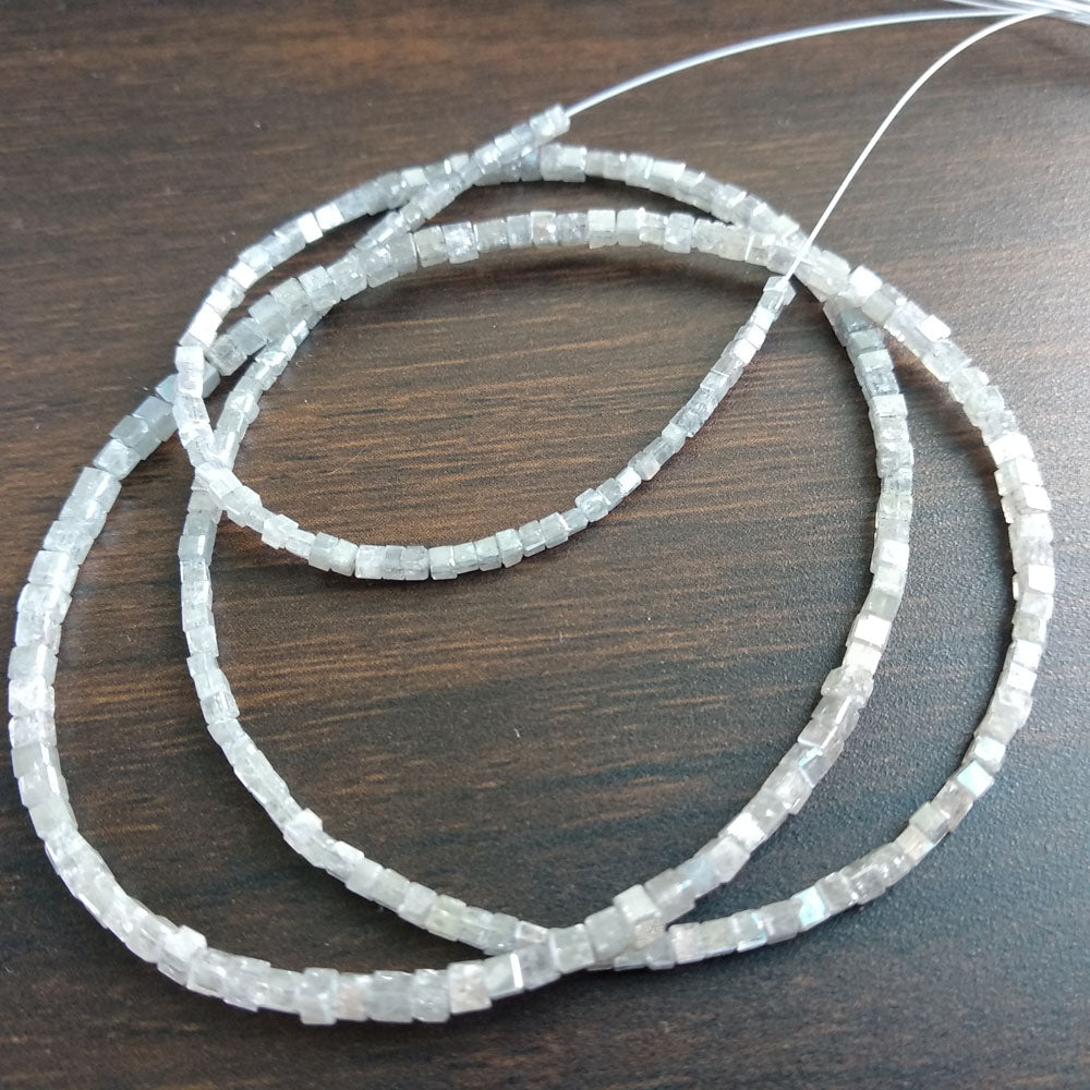 Natural Gray Color Polished Cube Loose Diamond Beads 16" Strand Necklace