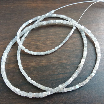 Natural Gray Color Polished Cube Loose Diamond Beads 16" Strand Necklace