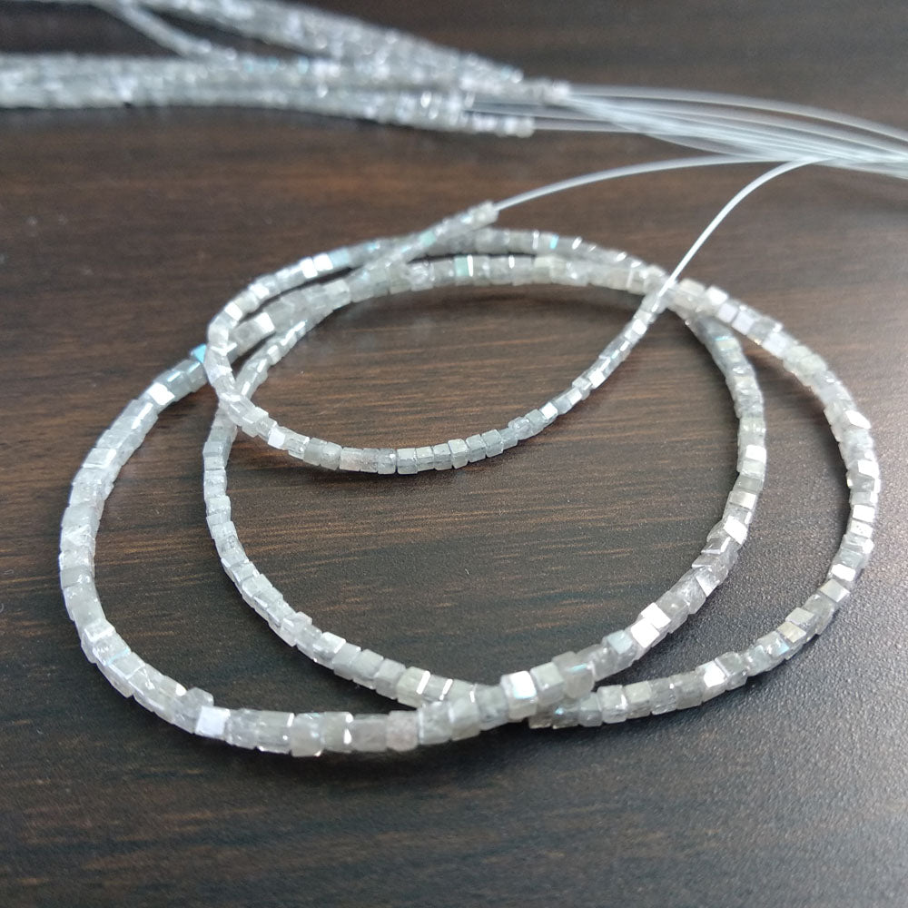 Natural Gray Color Polished Cube Loose Diamond Beads 16" Strand Necklace