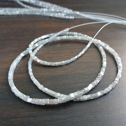 Natural Gray Color Polished Cube Loose Diamond Beads 16" Strand Necklace