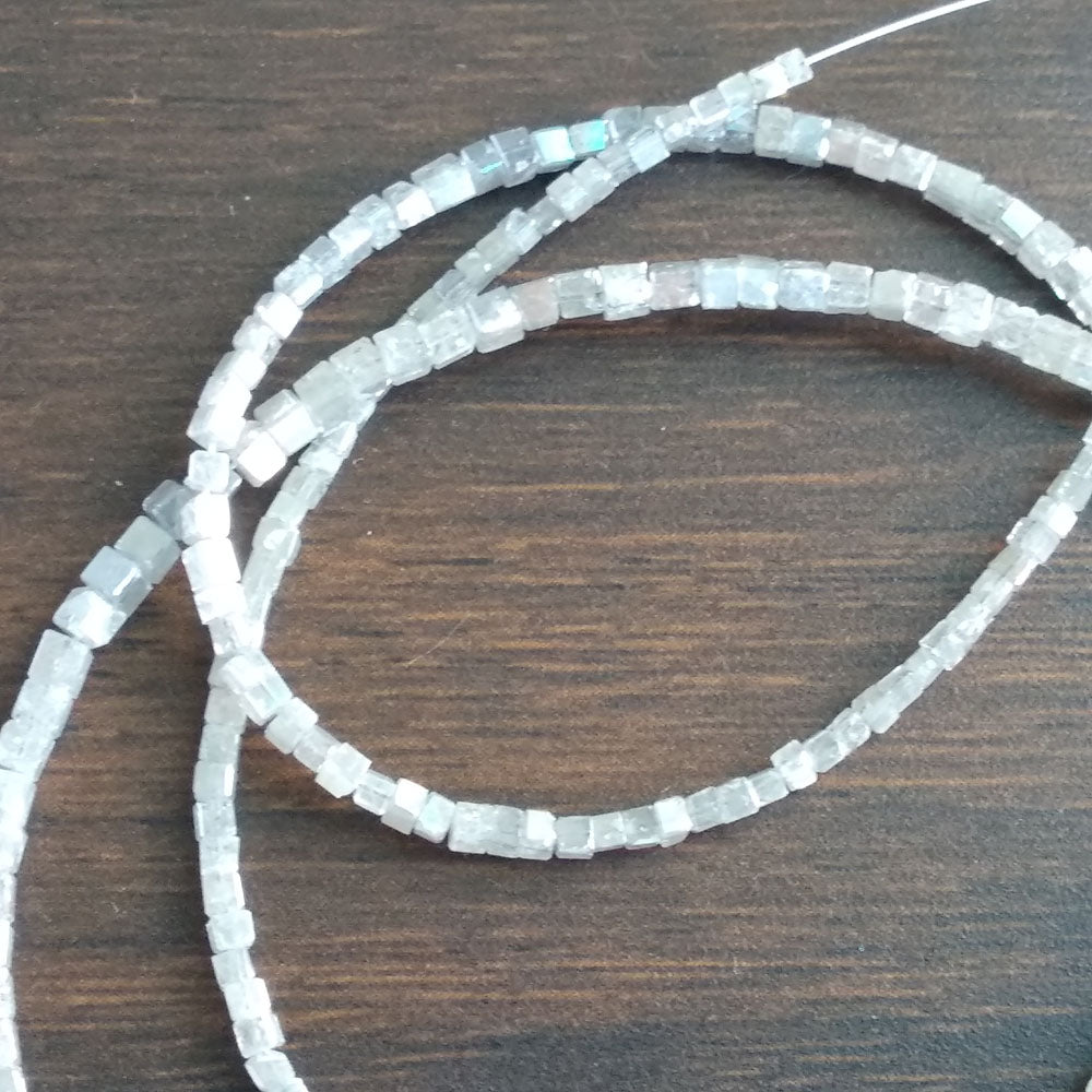Natural Gray Color Polished Cube Loose Diamond Beads 16" Strand Necklace