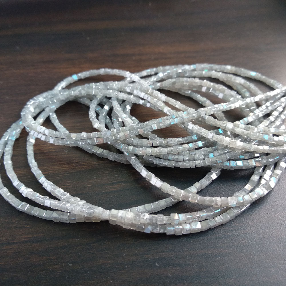 Natural Gray Color Polished Cube Loose Diamond Beads 16" Strand Necklace