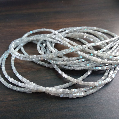 Natural Gray Color Polished Cube Loose Diamond Beads 16" Strand Necklace