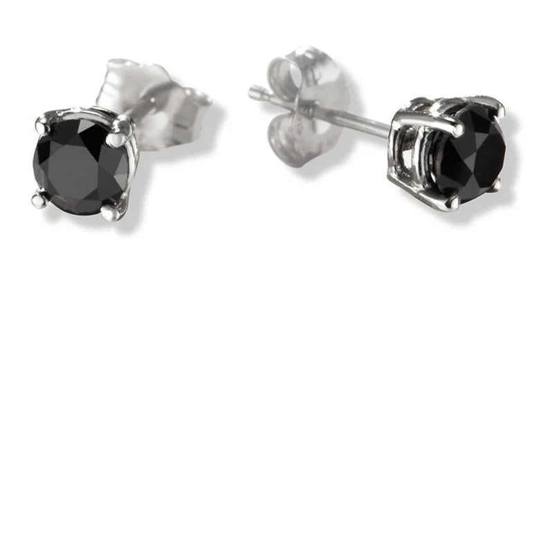 Black Diamond Stud Earrings, Brilliant Round Diamond Earring in 14k White Gold Over, Earring, Woman Classic Diamond Earring, Gift For Her