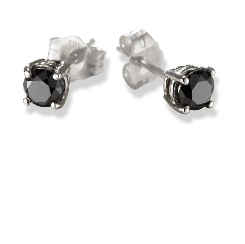 Black Diamond Stud Earrings, Brilliant Round Diamond Earring in 14k White Gold Over, Earring, Woman Classic Diamond Earring, Gift For Her