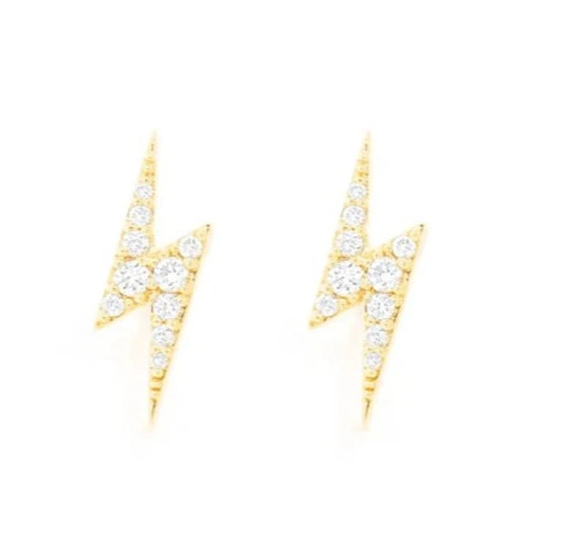 Lightning Bolt Stud Earrings 14K Gold !Gorgeous Natural White Diamond Earring Set For Girl ! Gift for Her