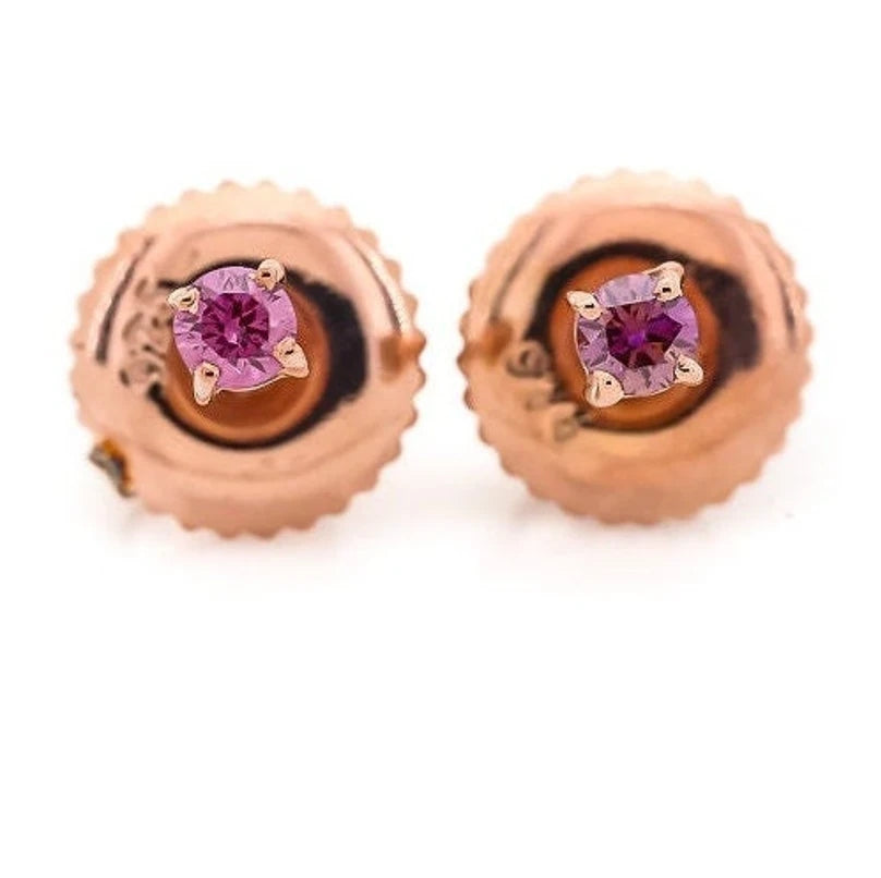 Pink Diamond Stud Earrings, Brilliant Round Diamond Earring in 14k Rose Gold Over, Earring, Woman Classic Diamond Earring, Gift For Her