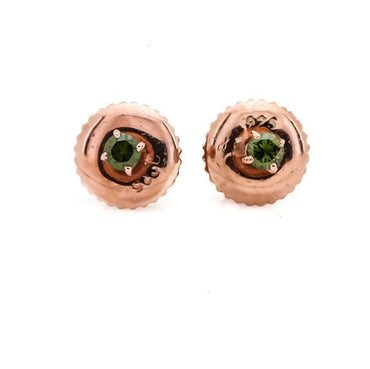 Green Diamond Stud Earrings, Brilliant Round Diamond Earring in 14k Rose Gold, Everyday Earring, Woman Classic Diamond Earring, Gift for Her