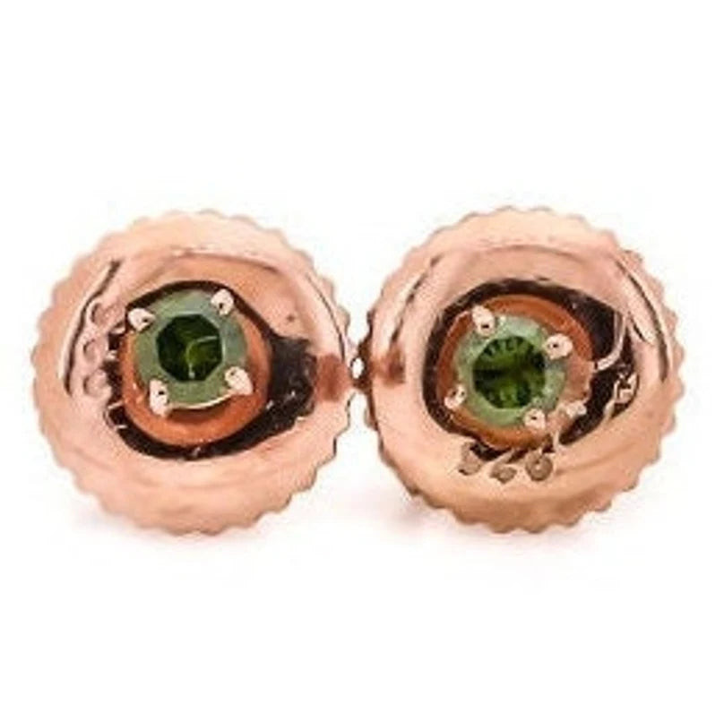 Green Diamond Stud Earrings, Brilliant Round Diamond Earring in 14k Rose Gold, Everyday Earring, Woman Classic Diamond Earring, Gift for Her