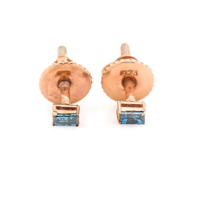 Blue Diamond Stud Earrings, Baguette Diamond Earring in 14k Rose Gold, Earring, Woman Classic Diamond Earring, Gift for Her