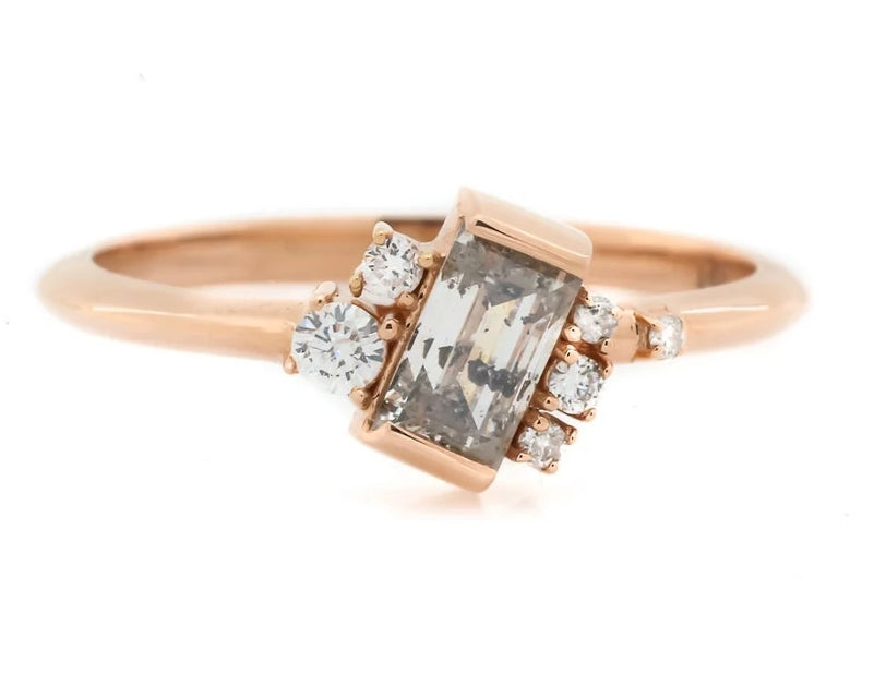 Salt and Pepper Diamond Engagement Ring ! Natural Emerald Cut Diamond ! Natural Diamond For Anniversary Ring ! Gift For Her