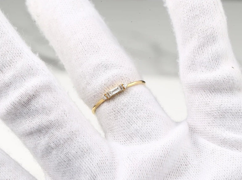 Diamond Ring ! Baguette Ring ! 14k Solid Gold Baguette Diamond Engagement Ring ! Stacking Ring ! Anniversary Ring ! Gift For Her