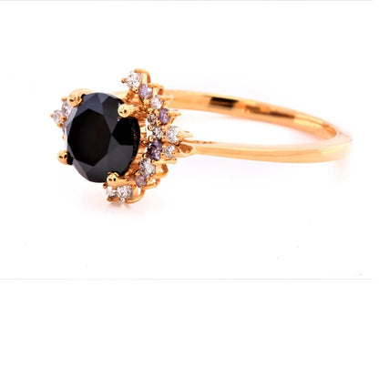 1.25 Ct round diamond engagement ring ! vintage natural black engagement ring ! diamond Twisted cluster ring