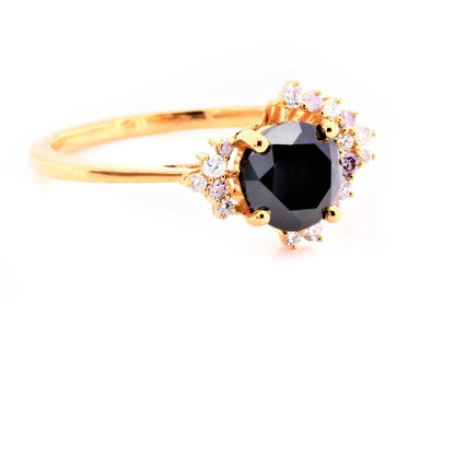 1.25 Ct round diamond engagement ring ! vintage natural black engagement ring ! diamond Twisted cluster ring