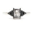 Salt and Pepper Baguette Engagement Ring Natural Diamond Anniversary Ring 14K White Gold Gift For Her