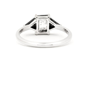 Salt and Pepper Baguette Engagement Ring Natural Diamond Anniversary Ring 14K White Gold Gift For Her