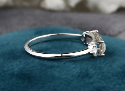Salt and Pepper Baguette Diamond Engagement Ring ! Natural Gray Diamond Anniversary Ring ! 14K White Gold ! Gift For Her