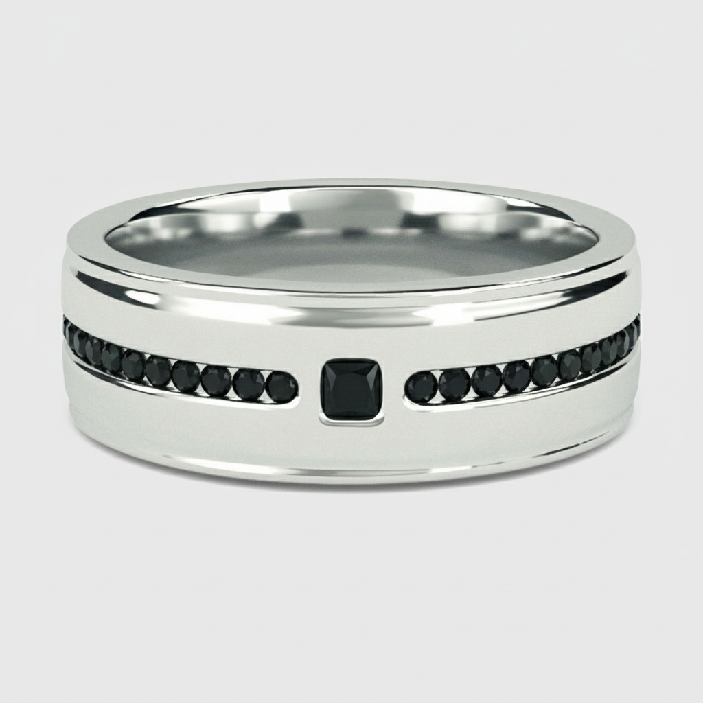 Mens Princess and Round Fancy Black Color Diamond Solid Gold Ring - Shree Diamond Mfg