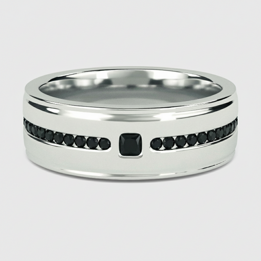 Mens Princess and Round Fancy Black Color Diamond Solid Gold Ring - Shree Diamond Mfg