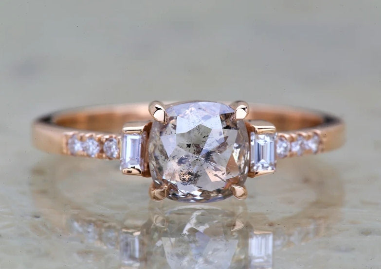 Salt and Pepper Diamond Ring ! Natural Cushion Cut Diamond Ring ! Natural Diamond Anniversary Ring ! Gift For Her