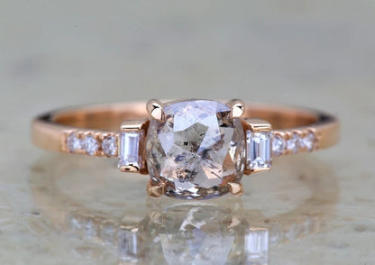 Salt and Pepper Diamond Ring ! Natural Cushion Cut Diamond Ring ! Natural Diamond Anniversary Ring ! Gift For Her