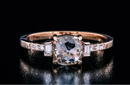 Salt and Pepper Diamond Ring ! Natural Cushion Cut Diamond Ring ! Natural Diamond Anniversary Ring ! Gift For Her