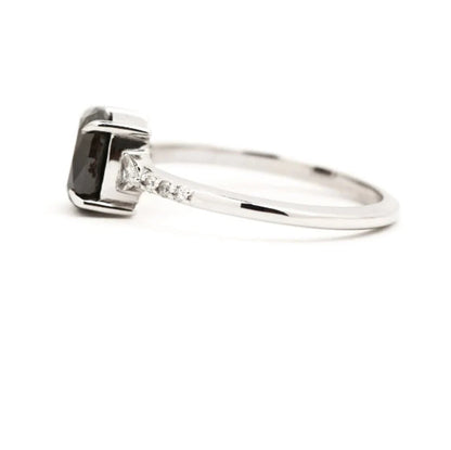 Salt and Pepper Cushion Engagement Ring ! Side Stone Triangle VS White Diamond Wedding Ring ! Gift For Her ! Anniversary Gift
