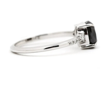 Salt and Pepper Cushion Engagement Ring ! Side Stone Triangle VS White Diamond Wedding Ring ! Gift For Her ! Anniversary Gift