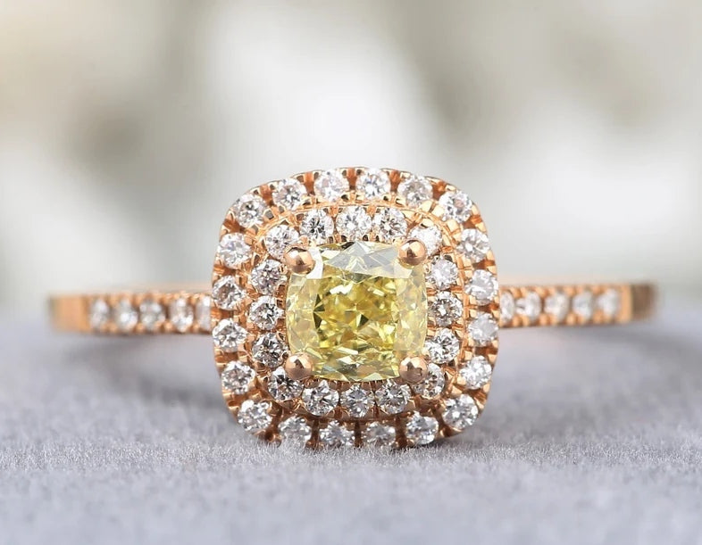 Cushion Cut Diamond Engagement Ring ! Natural Yellow Color Diamond ! Natural Diamond For Wedding Ring ! Gift For Her ! Anniversary Ring
