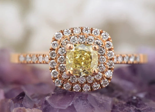Cushion Cut Diamond Engagement Ring ! Natural Yellow Color Diamond ! Natural Diamond For Wedding Ring ! Gift For Her ! Anniversary Ring