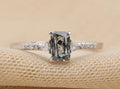 Salt and Pepper Cushion Gray Engagement Ring Side Stone Triangle VS White Diamond Wedding Ring ! Gift For Her ! Anniversary Gift
