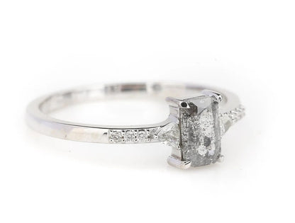Salt and Pepper Cushion Gray Engagement Ring Side Stone Triangle VS White Diamond Wedding Ring ! Gift For Her ! Anniversary Gift