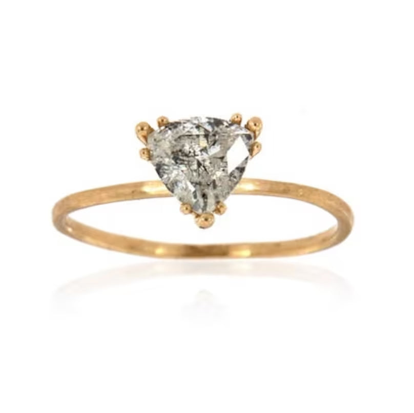 Custom Ring Salt and Pepper Diamond Ring ! Natural Trillion Cut Diamond ! Natural Diamond For Engagement Ring ! 14K Gold Ring ! Gift For Her