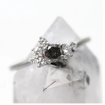 Salt and Pepper Diamond Ring ! Natural Round Cut Diamond Engagement Ring ! Natural Black Diamond Anniversary Ring !