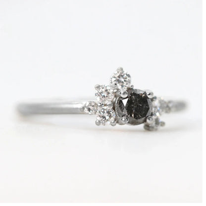 Salt and Pepper Diamond Ring ! Natural Round Cut Diamond Engagement Ring ! Natural Black Diamond Anniversary Ring !