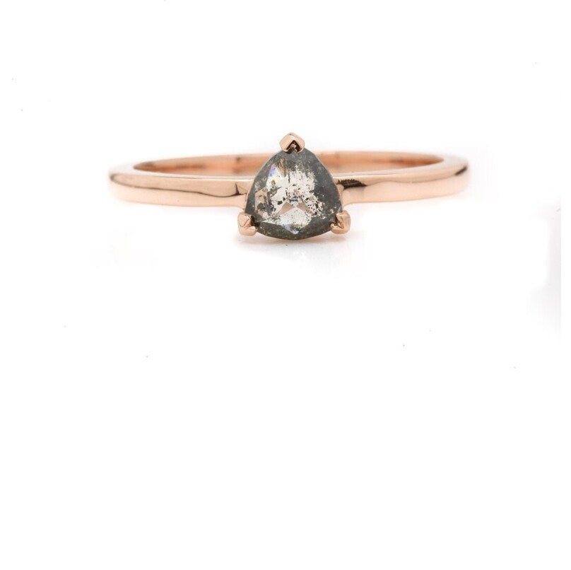 Salt and Pepper Diamond Ring ! Trillion Rose Cut Gray Diamond Ring ! Engagement Ring ! 14K Gold Ring ! Gift For Her