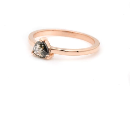 Salt and Pepper Diamond Ring ! Trillion Rose Cut Gray Diamond Ring ! Engagement Ring ! 14K Gold Ring ! Gift For Her