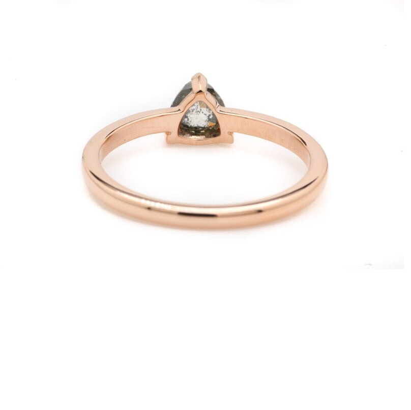 Salt and Pepper Diamond Ring ! Trillion Rose Cut Gray Diamond Ring ! Engagement Ring ! 14K Gold Ring ! Gift For Her