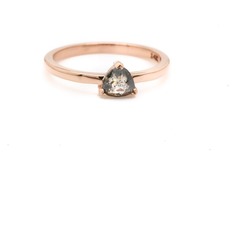 Salt and Pepper Diamond Ring ! Trillion Rose Cut Gray Diamond Ring ! Engagement Ring ! 14K Gold Ring ! Gift For Her