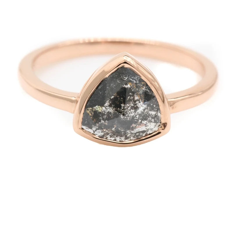 Salt And Pepper Diamond Ring ! Trillion Rose Cut Ring ! 14K Rose Gold Statement Ring ! Diamond Wedding Bridal Ring ! Engagement Ring