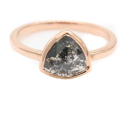 Salt And Pepper Diamond Ring ! Trillion Rose Cut Ring ! 14K Rose Gold Statement Ring ! Diamond Wedding Bridal Ring ! Engagement Ring
