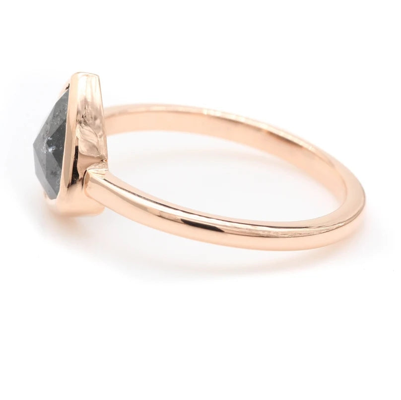 Salt And Pepper Diamond Ring ! Trillion Rose Cut Ring ! 14K Rose Gold Statement Ring ! Diamond Wedding Bridal Ring ! Engagement Ring
