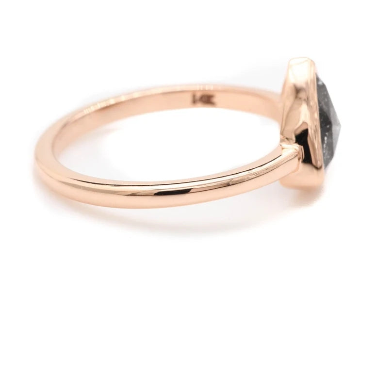 Salt And Pepper Diamond Ring ! Trillion Rose Cut Ring ! 14K Rose Gold Statement Ring ! Diamond Wedding Bridal Ring ! Engagement Ring