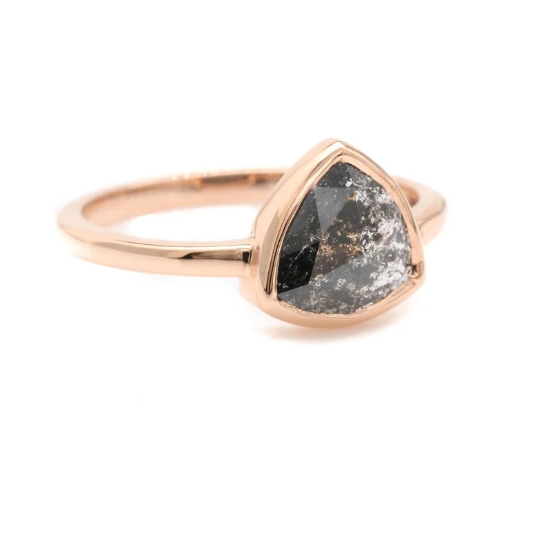 Salt And Pepper Diamond Ring ! Trillion Rose Cut Ring ! 14K Rose Gold Statement Ring ! Diamond Wedding Bridal Ring ! Engagement Ring