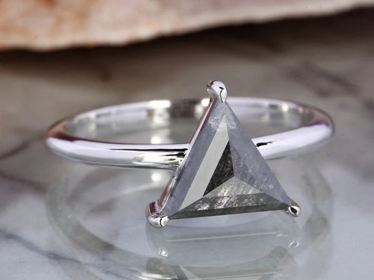 Salt and Pepper Diamond Ring ! Natural Triangle Cut Diamond ! Natural Gray Color Diamond Anniversary Ring ! Gift For Her